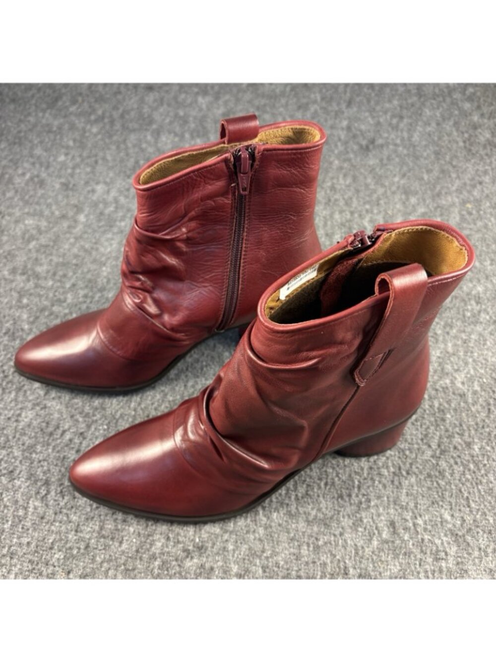Miz Mooz Jared Bordeaux Leather Ruched Ankle Boots EU 38 US 7.5-8 NIB - Picture 9 of 16